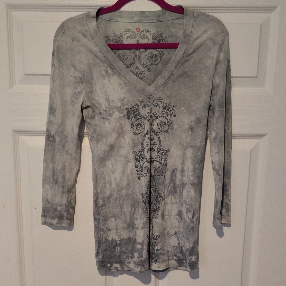 Gray V-Neck Women's Top